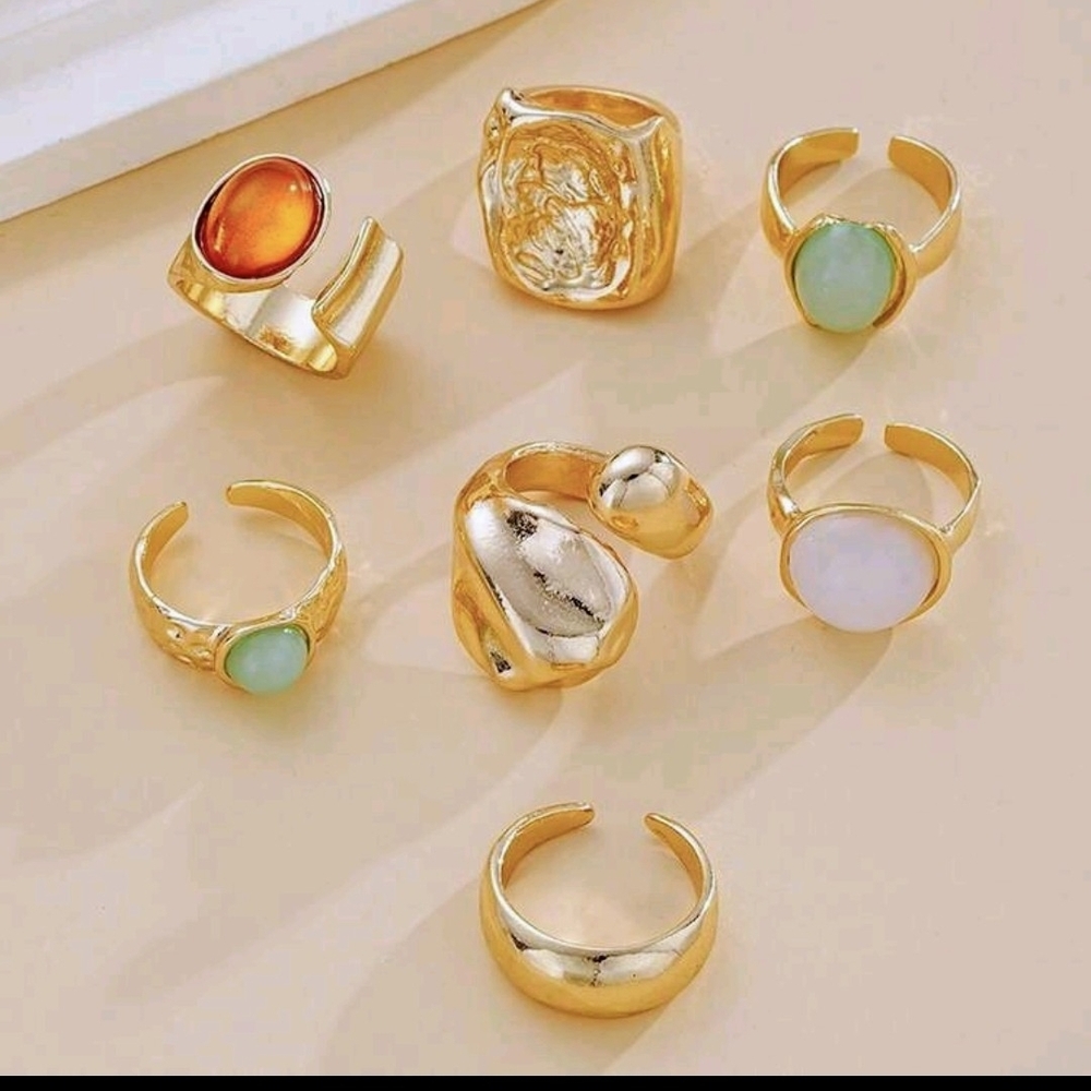 Gold Multi-Stone Stackable Rings Set - Women Jewelry